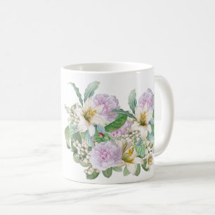 Vintage Weiße Lilie Rosa Rosenstrauß Kaffeetasse