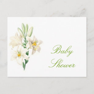 Vintage weiße Lilienblumen Baby-Shower-Postkarten Einladungspostkarte