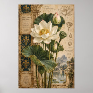 Vintage Weiße Lotus Botanische Wandkunst Poster