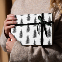 Vintage weiße, minimalistische Fichte fröhliche We Geschenkpapier