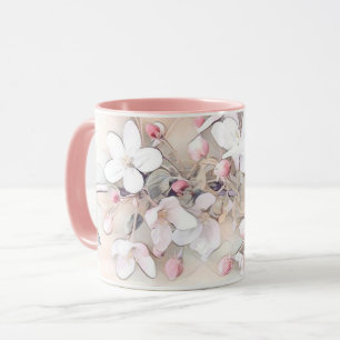 Vintage weiße rosa Kirschblüten Zeichnung minimal Tasse