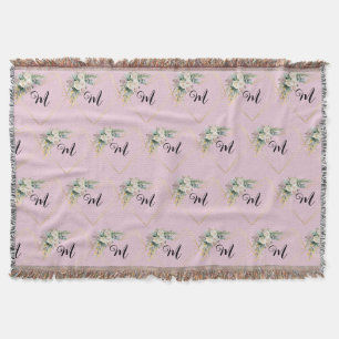 Vintage Weiße Rosa Rosen Goldenes Herz Monogramm  Decke