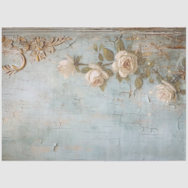 Vintage, weiße Rose Goldfolie Seidenpapier (Vorderseite)