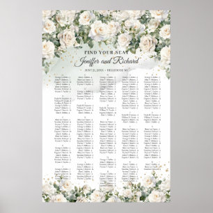 Vintage weiße Rosen Blumen Grün Alphabetisch Poster