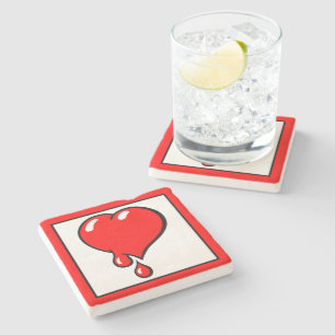 Vintage Weiße Rote Blutende Herzen Liberale Pop Ar Steinuntersetzer