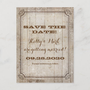 Vintage Weiße Rustikale Holz Hochzeitsdatum Merken Ankündigungspostkarte