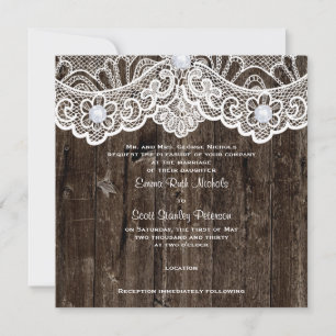 Vintage weiße Spitze auf Braun-Holz-Hochzeit Einladung