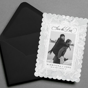 Vintage Weiße Spitze Elegant 2 Foto Hochzeit Save The Date