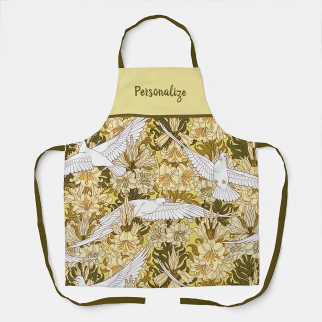 Vintage weiße Tauben Schürze (Vorderseite)