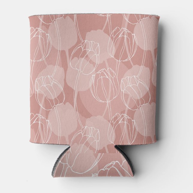 Vintage weiße Tulpen Rosa Hintergrund Dosenkühler (Vorderseite)