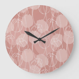 Vintage weiße Tulpen Rosa Hintergrund Große Wanduhr