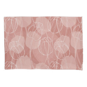 Vintage weiße Tulpen Rosa Hintergrund Kissenbezug