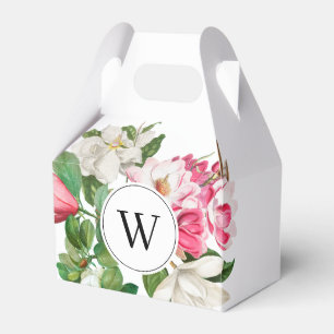 Vintage Weiße und Rosa Magnolienblüten Monogramm Geschenkschachtel