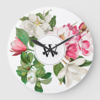 Vintage Weiße und Rosa Magnolienblüten Monogramm