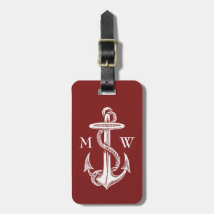 Vintage Weißer Anker mit Seil Weinrot Nautical Gepäckanhänger