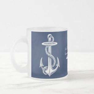 Vintage Weißer Anker Seil auf Navy Blauem Hintergr Mattglastasse