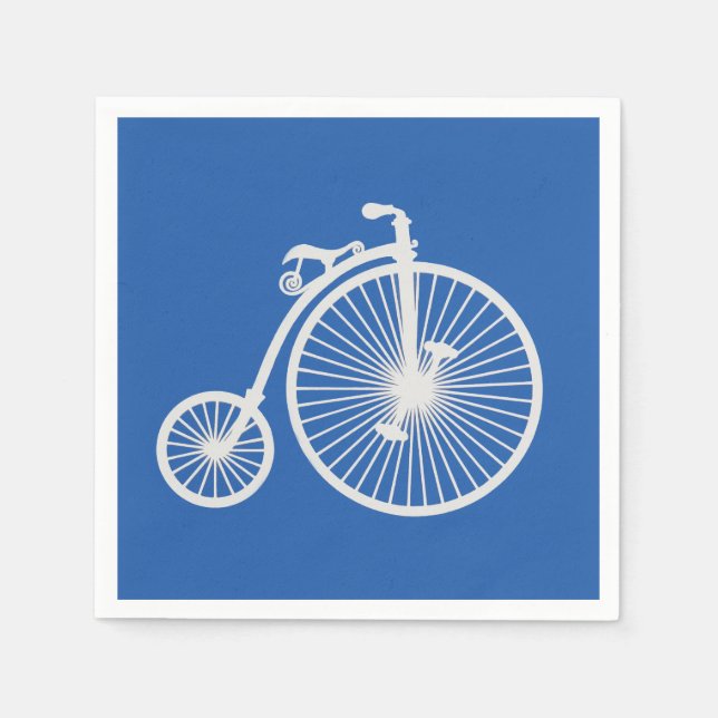 Vintage weißes Fahrrad auf Blau Serviette (Vorderseite)