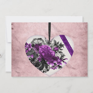 Vintage Weißes Herz mit violetten Blumen Feiertagskarte