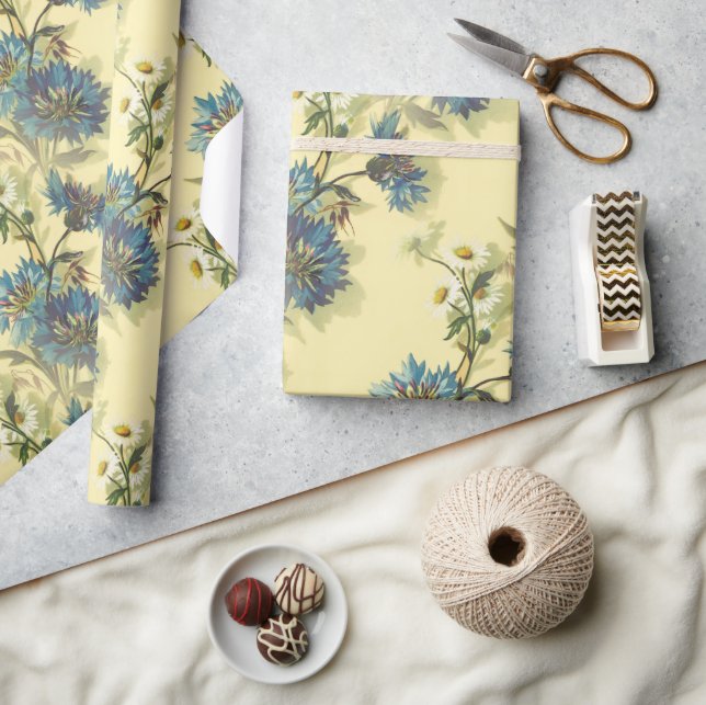 Vintage Weißmehl- und Blumenmuster Geschenkpapier (Kunsthandwerk)