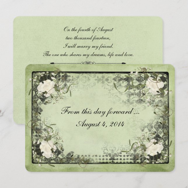 Vintage Weißrosen auf schwarzem Rahmen Einladung (Vorne/Hinten)