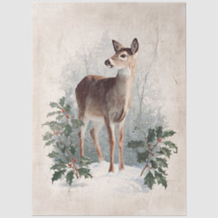 Vintage-Weißwedelhirsch im Winter-Decoupage Seidenpapier