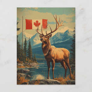 Vintage Weißwedelhirsch in Kanada mit Flagge Postkarte