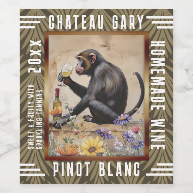 Vintage Weißweinflasche für Affen personalisiert Weinetikett (Einzelnes Label)