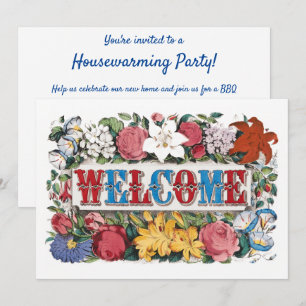 Vintage WELCOME Blumen Einweihungsparty  Einladung