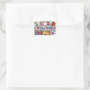 Vintage WELCOME Blumen Einweihungsparty Quadratischer Aufkleber