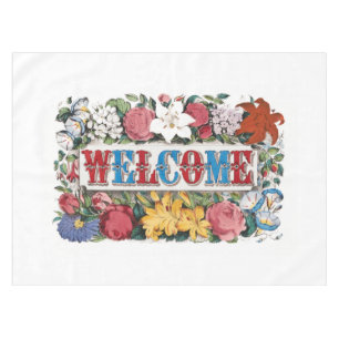 Vintage WELCOME Blumen Einweihungsparty Tischdecke