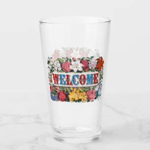 Vintage WELCOME Blumen Hausparty  Glas