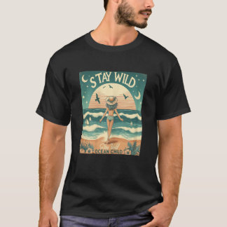Vintage Welle und Sonnenuntergang im Wilden Ozean T-Shirt