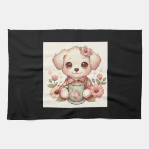 Vintage Welpe mit Blumenkohl Geschirrtuch