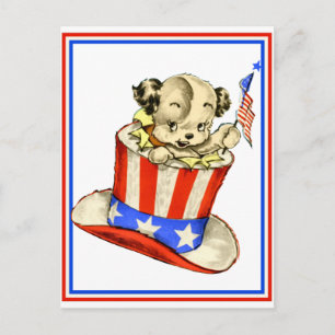 Vintage Welpe mit Flag-Postkarte Postkarte