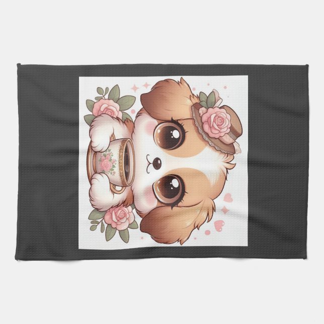 Vintage-Welpe mit Tee Geschirrtuch (Horizontal)