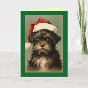 Vintage-Welpe mit Weihnachtsmannmütze Weihnachtska Karte