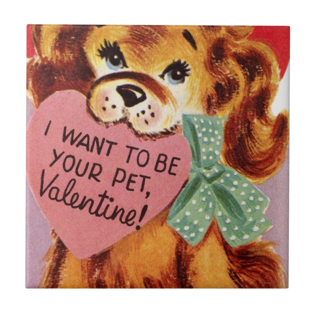 Vintage Welpen HerzValentine Fliese (Vorderseite)