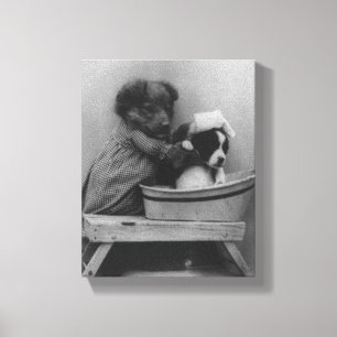 Vintage Welpen Lustiges Hundebad-Foto Leinwanddruck