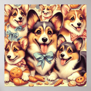 Vintage Welsh Corgi Cardigan Nahtlos Poster