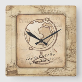 Vintage Welt. Geschenk für Geografie und Geschicht Quadratische Wanduhr