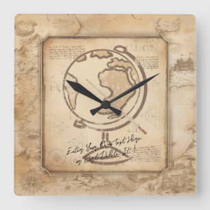 Vintage Welt. Geschenk für Geografie und Geschicht Quadratische Wanduhr