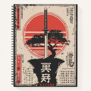 Vintage Welt Katana Japanische Weltkunde Notizbuch