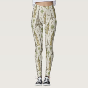 Vintage Welt Sehenswürdigkeiten Reise Skizze (2) Leggings