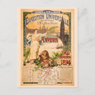 Vintage Weltausstellung von Antwerpen 1894 Postkarte