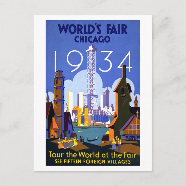 Vintage Welten - Messe Chicago 1934 Postkarte (Vorderseite)