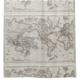 Vintage Weltfernschreibleitungen Karte (1855) Duschvorhang