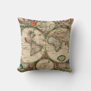 Vintage Weltkarte 1689 Kissen