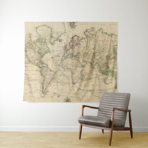 Vintage Weltkarte (1800) Wandteppich