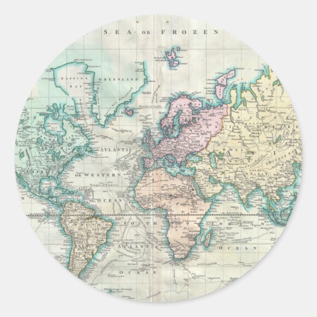 Vintage Weltkarte (1801) Runder Aufkleber (Vorderseite)