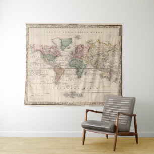 Vintage Weltkarte (1833) Wandteppich